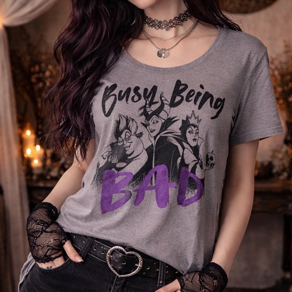 Disney Villains Busy Being Bad Grey Graphic Tee Ursula Maleficent 3XL Halloween